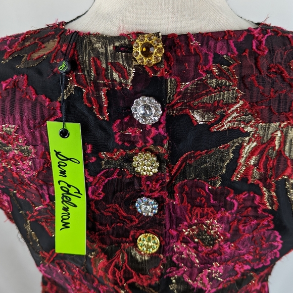 NWT SAM EDELMAN Red & Gold Metallic Brocade Mini Shift Dress, Size 14 - Picture 7 of 12